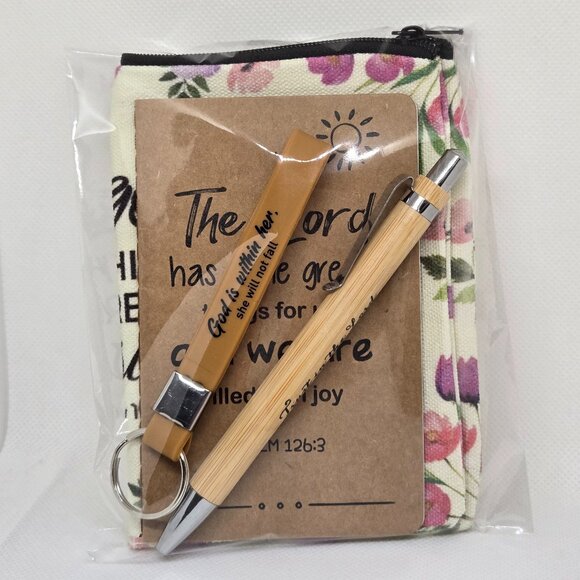 NEW INSPIRATIONAL FAITH CANVAS POUCH, NOTEPAD, PEN, BOOKMARK & KEYCHAIN GIFT SET - Picture 7 of 10